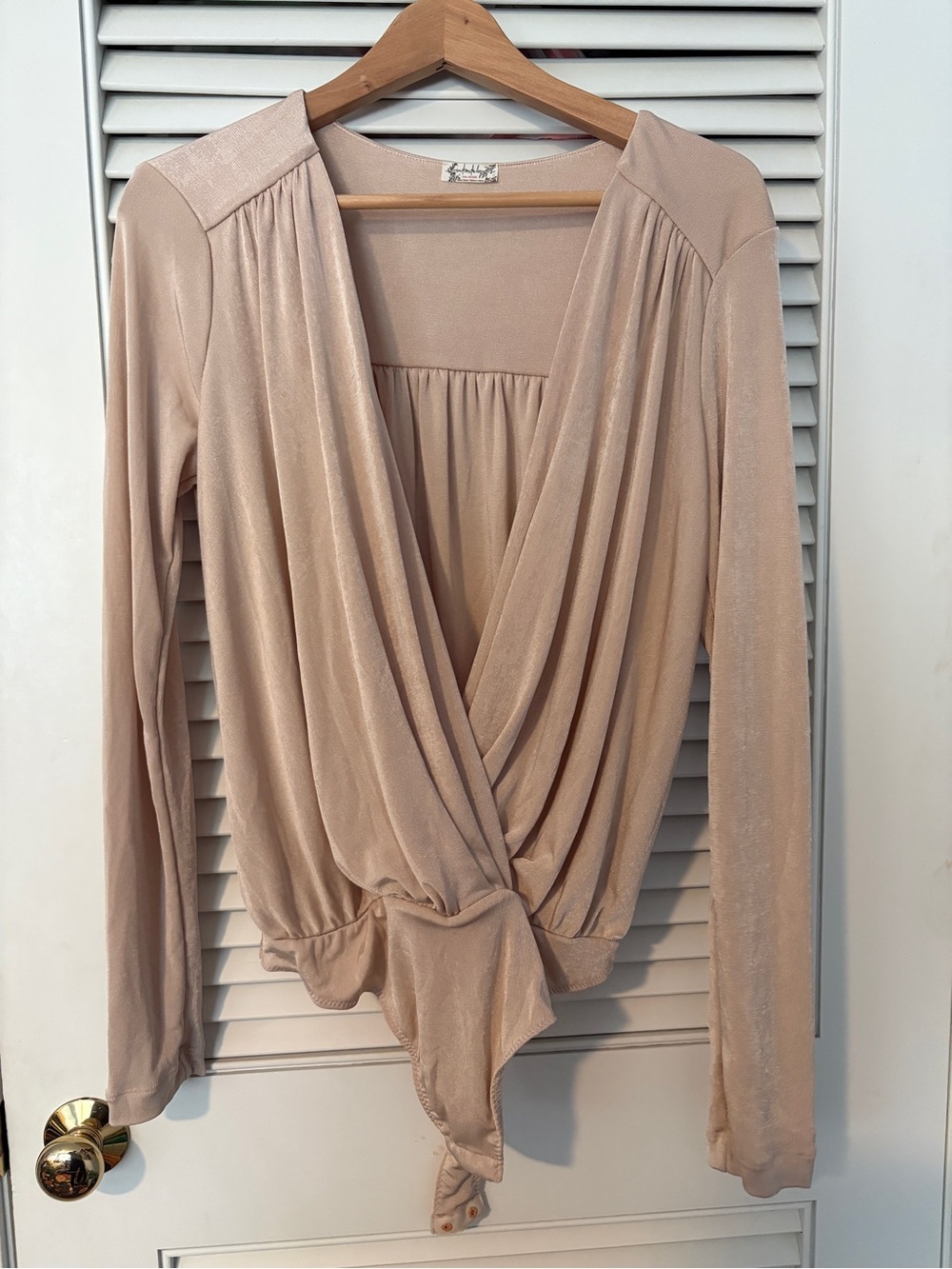 Free People Blush Cream Surplice Long Sleeve Bodysuit